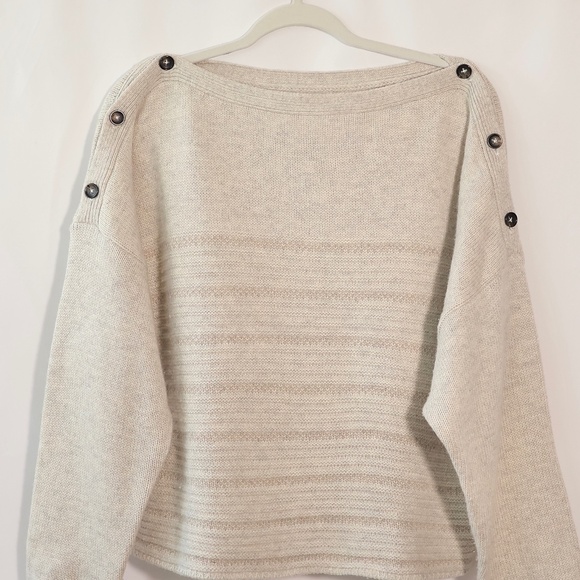 Prana Wool Blend Boatneck Sweater Button Shoulder Oatmeal Phono SIZE M - Picture 3 of 13